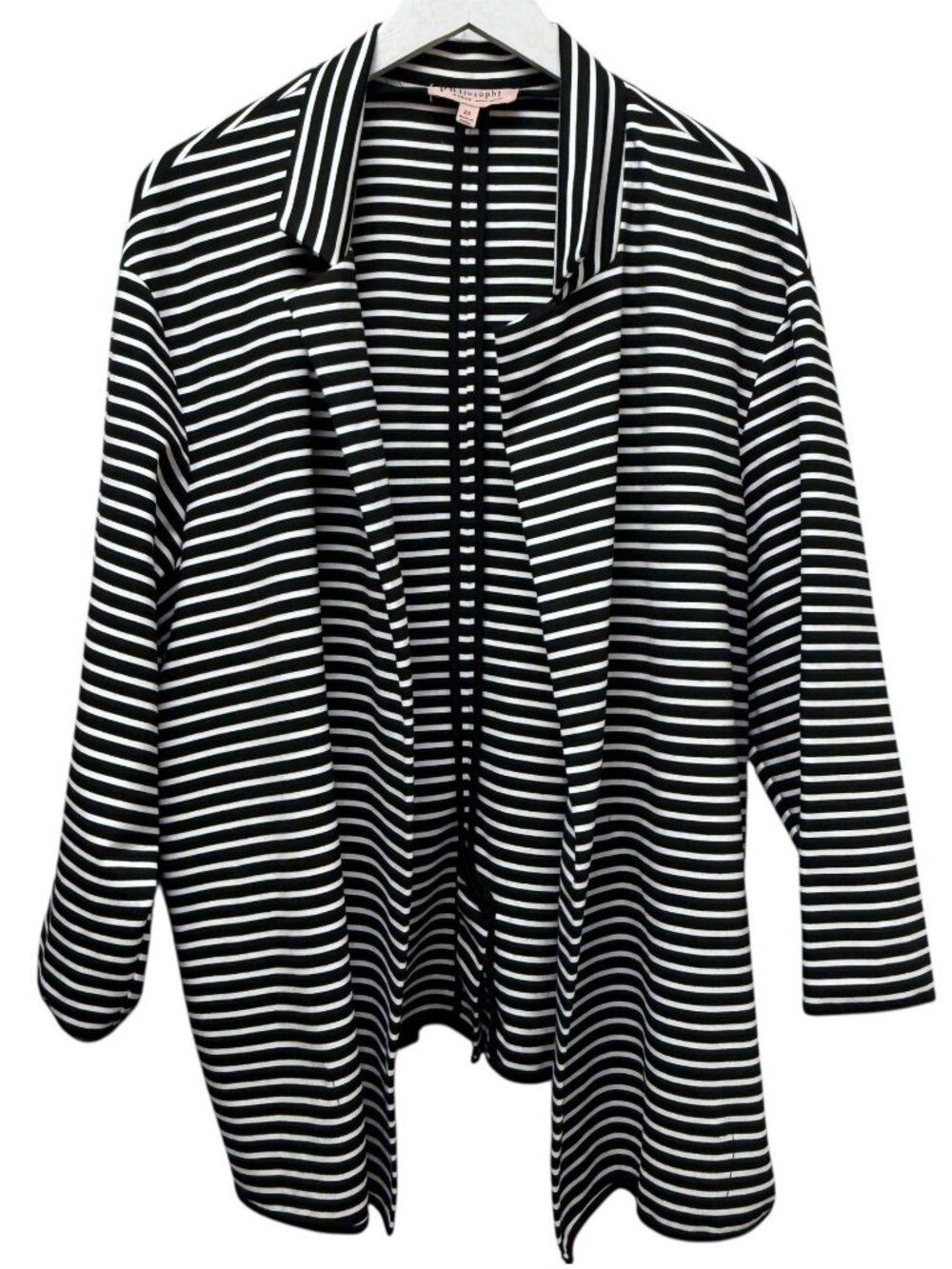 PHILOSOPHY Jacket Plus Size 2X Black White Stripe Stretch Ponte Knit Open Front